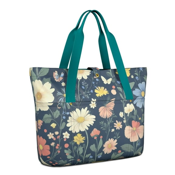 Tote Bag for Women - Pioneer Flower Shoulder Bag - Large Utility Work Duffle Bag with Zipper Handbag for Travel, Work, Sprots