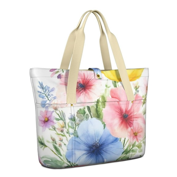 Tote Bag for Women - Pioneer Flower Shoulder Bag - Large Utility Work Duffle Bag with Zipper Handbag for Travel, Work, Sprots