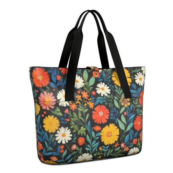 Tote Bag for Women - Pioneer Flower Shoulder Bag - Large Utility Work Duffle Bag with Zipper Handbag for Travel, Work, Sprots