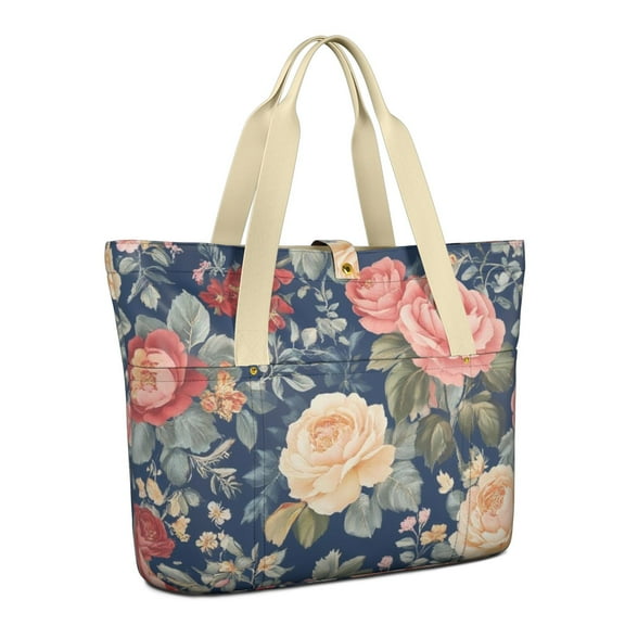 Tote Bag for Women - Pioneer Flower Shoulder Bag - Large Utility Work Duffle Bag with Zipper Handbag for Travel, Work, Sprots