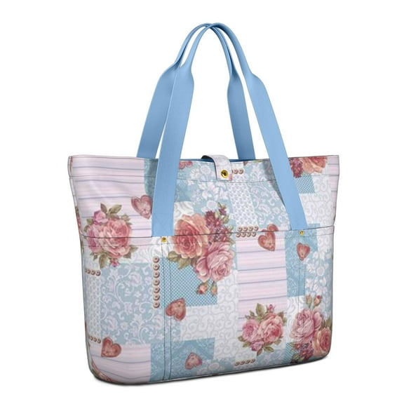 Tote Bag for Women - Pioneer Flower Shoulder Bag - Large Utility Work Duffle Bag with Zipper Handbag for Travel, Work, Sprots