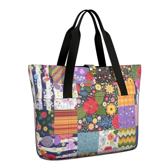 Tote Bag for Women - Pioneer Flower Shoulder Bag - Large Utility Work Duffle Bag with Zipper Handbag for Travel, Work, Sprots