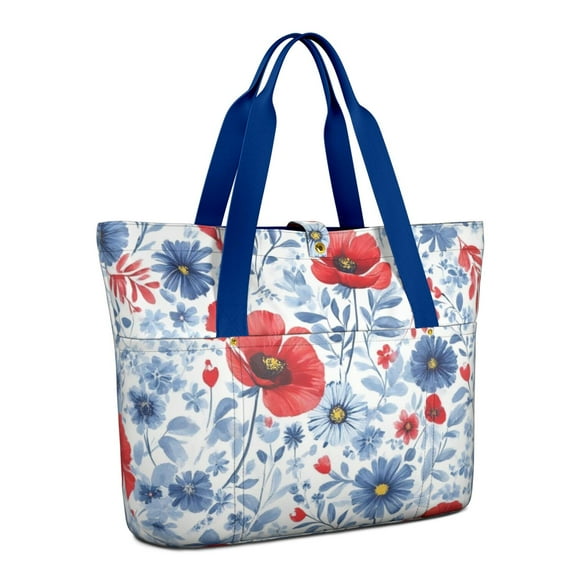 Tote Bag for Women - Pioneer Flower Shoulder Bag - Large Utility Work Duffle Bag with Zipper Handbag for Travel, Work, Sprots