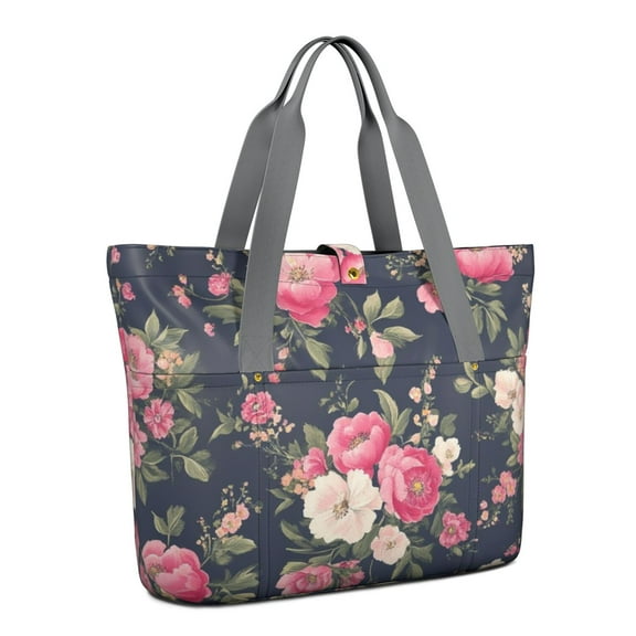 Tote Bag for Women - Pioneer Flower Shoulder Bag - Large Utility Work Duffle Bag with Zipper Handbag for Travel, Work, Sprots