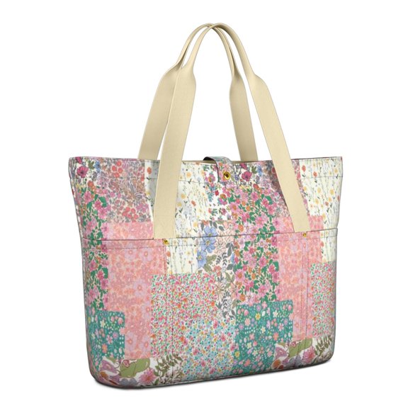 Tote Bag for Women - Pioneer Flower Shoulder Bag - Large Utility Work Duffle Bag with Zipper Handbag for Travel, Work, Sprots