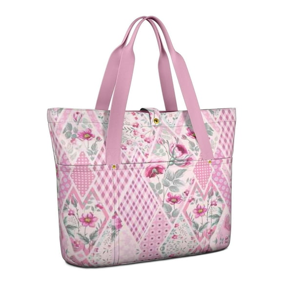 Tote Bag for Women - Pioneer Flower Shoulder Bag - Large Utility Work Duffle Bag with Zipper Handbag for Travel, Work, Sprots