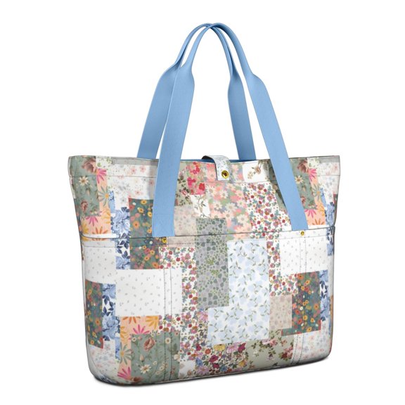 Tote Bag for Women - Pioneer Flower Shoulder Bag - Large Utility Work Duffle Bag with Zipper Handbag for Travel, Work, Sprots