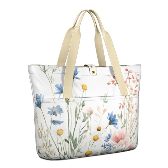 Tote Bag for Women - Pioneer Flower Shoulder Bag - Large Utility Work Duffle Bag with Zipper Handbag for Travel, Work, Sprots