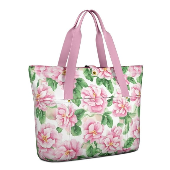Tote Bag for Women - Pioneer Flower Shoulder Bag - Large Utility Work Duffle Bag with Zipper Handbag for Travel, Work, Sprots
