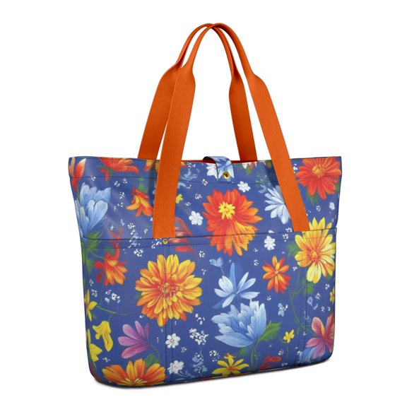 Tote Bag for Women - Pioneer Flower Shoulder Bag - Large Utility Work Duffle Bag with Zipper Handbag for Travel, Work, Sprots