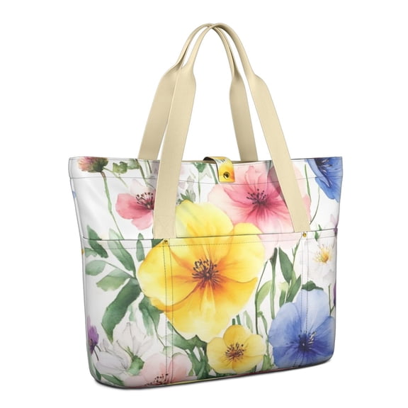 Tote Bag for Women - Pioneer Flower Shoulder Bag - Large Utility Work Duffle Bag with Zipper Handbag for Travel, Work, Sprots