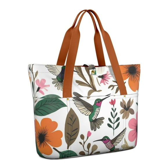 Tote Bag for Women - Pioneer Flower and Bird Shoulder Bag - Large Utility Work Duffle Bag with Zipper Handbag for Travel, Work, Sprots