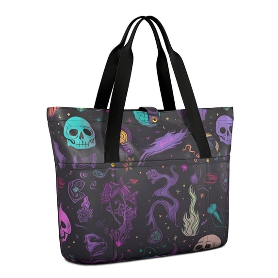 Tote Bag for Women - Psychedelic Halloween Pattern Shoulder Bag - Large Utility Work Duffle Bag with Zipper Handbag for Travel, Work, Sprots