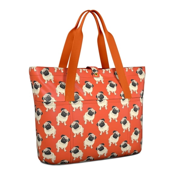 Tote Bag for Women - Pug Dog Shoulder Bag - Large Utility Work Duffle Bag with Zipper Handbag for Travel, Work, Sprots