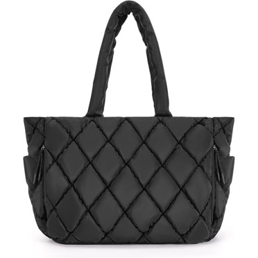 Tote Bag for Women, Quilted Puffer Tote Bag with Compartments, Shoulder Handbag Work Bag with Zipper for Travel