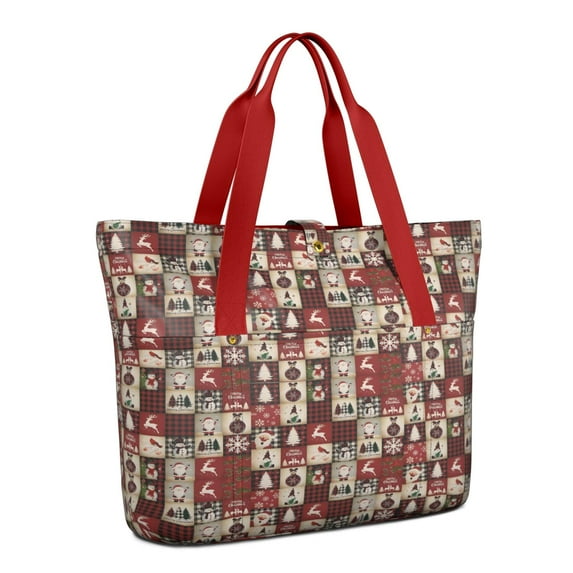 Tote Bag for Women - Red Christmas Collage Pattern Shoulder Bag - Large Utility Work Duffle Bag with Zipper Handbag for Travel, Work, Sprots