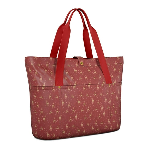 Tote Bag for Women - Red Christmas Deer Pattern Shoulder Bag - Large Utility Work Duffle Bag with Zipper Handbag for Travel, Work, Sprots