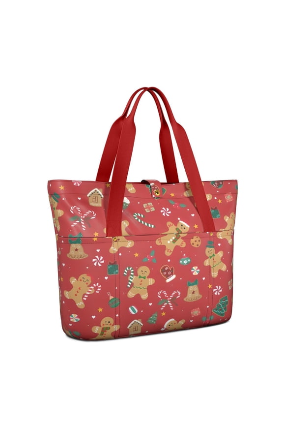 Tote Bag for Women - Red Christmas Gingerbread Man Pattern Shoulder Bag - Large Utility Work Duffle Bag with Zipper Handbag for Travel, Work, Sprots