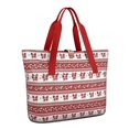 thumbnail image 1 of Tote Bag for Women - Red Christmas Knitted Pattern Shoulder Bag - Large Utility Work Duffle Bag with Zipper Handbag for Travel, Work, Sprots, 1 of 5