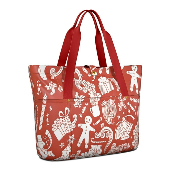 Tote Bag for Women - Red Christmas Pattern Shoulder Bag - Large Utility Work Duffle Bag with Zipper Handbag for Travel, Work, Sprots