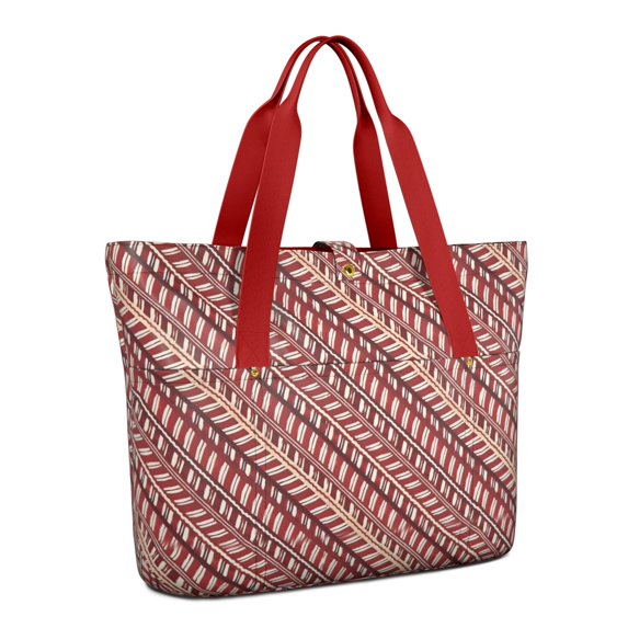 Tote Bag for Women - Red Christmas Striped Pattern Shoulder Bag - Large Utility Work Duffle Bag with Zipper Handbag for Travel, Work, Sprots