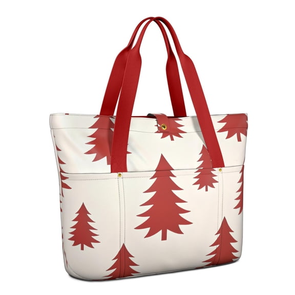 Tote Bag for Women - Red Christmas Tree Pattern Shoulder Bag - Large Utility Work Duffle Bag with Zipper Handbag for Travel, Work, Sprots