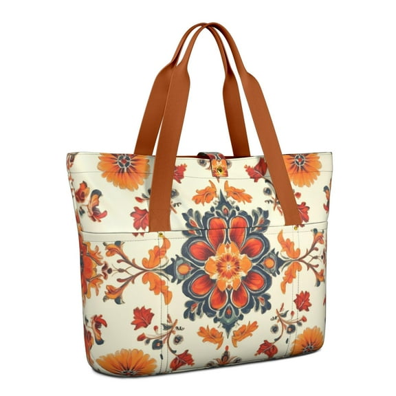 Tote Bag for Women - Red and Beige Modern Art Geometric Shoulder Bag - Large Utility Work Duffle Bag with Zipper Handbag for Travel, Work, Sprots