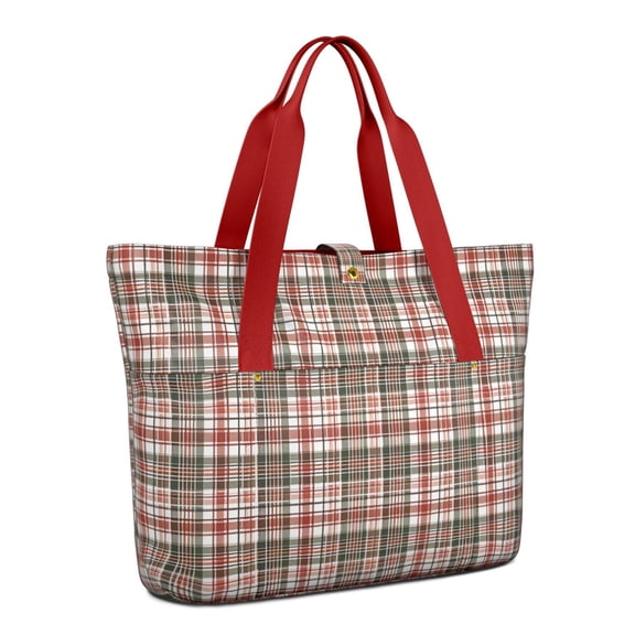 Tote Bag for Women - Red and Green Christmas Plaid Pattern Shoulder Bag - Large Utility Work Duffle Bag with Zipper Handbag for Travel, Work, Sprots