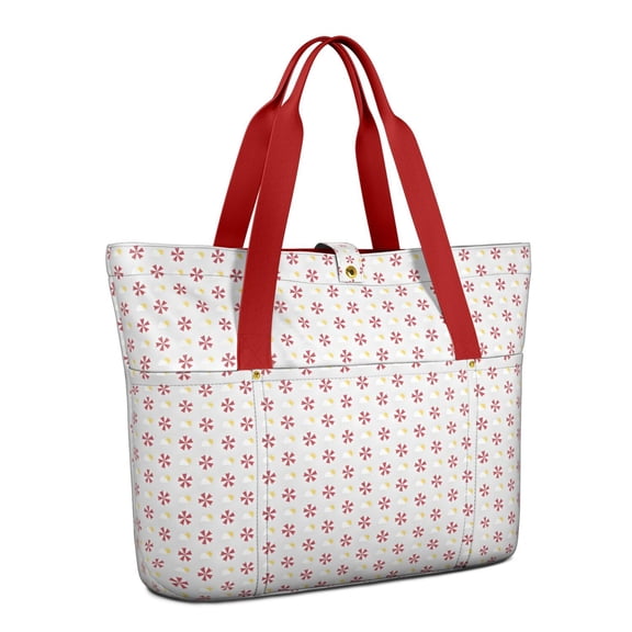 Tote Bag for Women - Red and Yellow Christmas Pattern Shoulder Bag - Large Utility Work Duffle Bag with Zipper Handbag for Travel, Work, Sprots