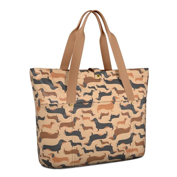 Tote Bag for Women - Retro Style Dachshunds Shoulder Bag - Large Utility Work Duffle Bag with Zipper Handbag for Travel, Work, Sprots