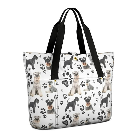 Tote Bag for Women - Schnauzer Dogs with Paw Shoulder Bag - Large Utility Work Duffle Bag with Zipper Handbag for Travel, Work, Sprots