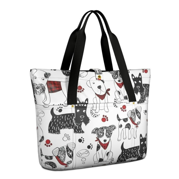 Tote Bag for Women - Scribble Dogs Shoulder Bag - Large Utility Work Duffle Bag with Zipper Handbag for Travel, Work, Sprots