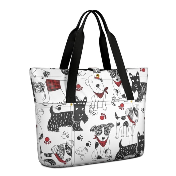 Tote Bag for Women - Scribble Dogs Shoulder Bag - Large Utility Work Duffle Bag with Zipper Handbag for Travel, Work, Sprots