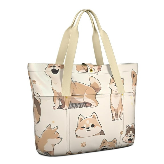 Tote Bag for Women - Shiba Inu Shoulder Bag - Large Utility Work Duffle Bag with Zipper Handbag for Travel, Work, Sprots