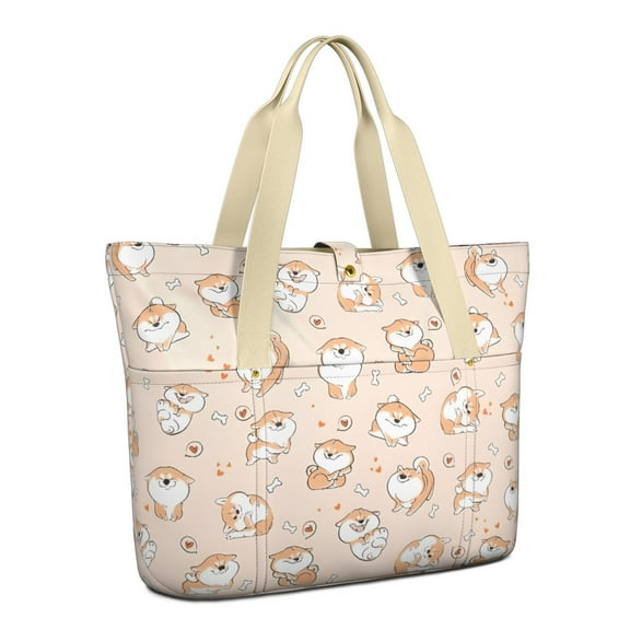 Tote Bag for Women - Shibainu and Love Shoulder Bag - Large Utility Work Duffle Bag with Zipper Handbag for Travel, Work, Sprots