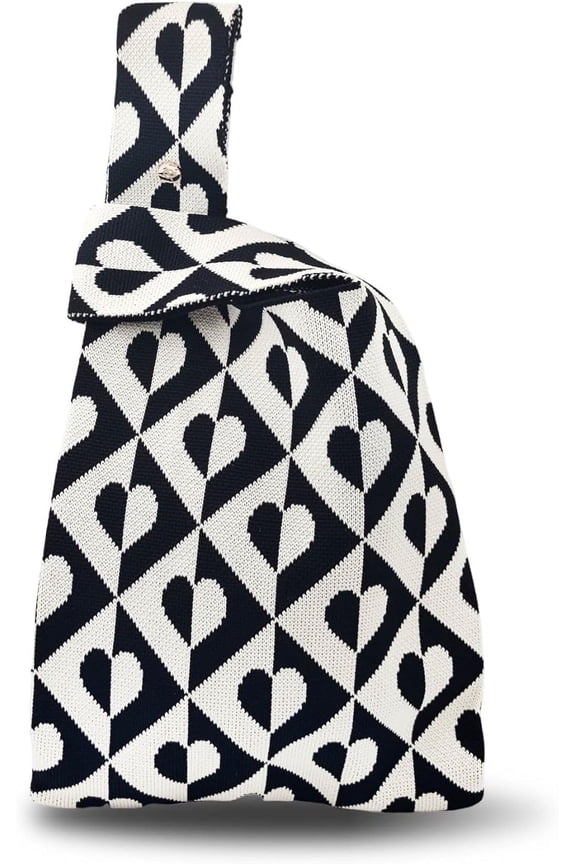 Tote Bag for Women, Small Cute Knot Wristlet Knitted Handle Bag Canvas Handbag Pouch, Aesthetic Knit Purse