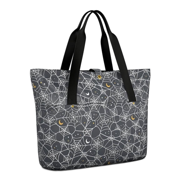 Tote Bag for Women - Spider Web Halloween Pattern Shoulder Bag - Large Utility Work Duffle Bag with Zipper Handbag for Travel, Work, Sprots