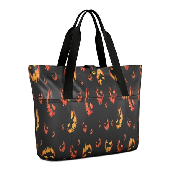 Tote Bag for Women - Spooky Halloween Faces Pattern Shoulder Bag - Large Utility Work Duffle Bag with Zipper Handbag for Travel, Work, Sprots