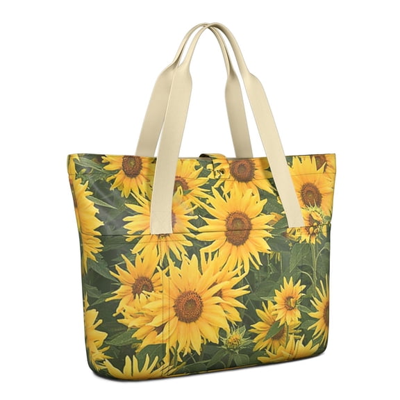 Tote Bag for Women - Sunflower Shoulder Bag - Large Utility Work Duffle Bag with Zipper Handbag for Travel, Work, Sprots