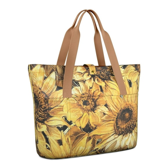 Tote Bag for Women - Sunflower Shoulder Bag - Large Utility Work Duffle Bag with Zipper Handbag for Travel, Work, Sprots