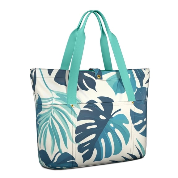 Tote Bag for Women - Tropical Palm Leaves in Hawaii Shoulder Bag - Large Utility Work Duffle Bag with Zipper Handbag for Travel, Work, Sprots