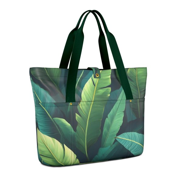 Tote Bag for Women - Tropical Palm Leaves in Hawaii Shoulder Bag - Large Utility Work Duffle Bag with Zipper Handbag for Travel, Work, Sprots