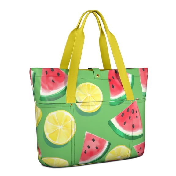 Tote Bag for Women - Watermelon and Lemon Shoulder Bag - Large Utility Work Duffle Bag with Zipper Handbag for Travel, Work, Sprots