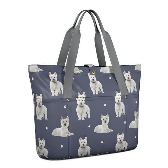Tote Bag for Women - West Highland White Terrier Shoulder Bag - Large Utility Work Duffle Bag with Zipper Handbag for Travel, Work, Sprots