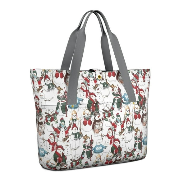 Tote Bag for Women - White Christmas Snowman Pattern Shoulder Bag - Large Utility Work Duffle Bag with Zipper Handbag for Travel, Work, Sprots