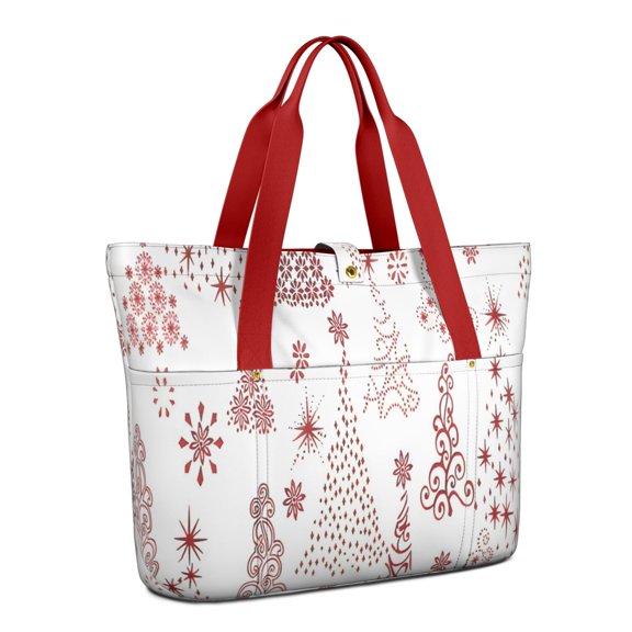 Tote Bag for Women - White Christmas Tree Pattern Shoulder Bag - Large Utility Work Duffle Bag with Zipper Handbag for Travel, Work, Sprots