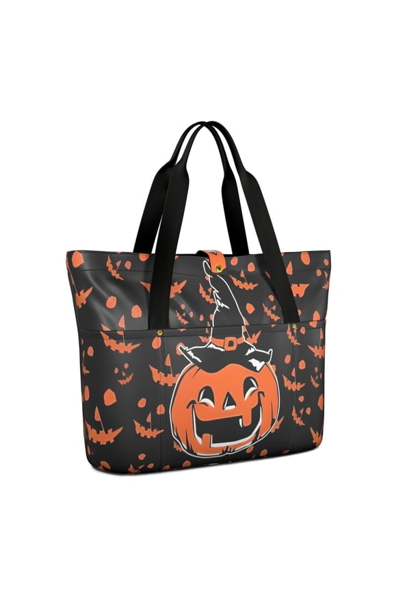 Tote Bag for Women - Witch Pumpkin Halloween Pattern Shoulder Bag - Large Utility Work Duffle Bag with Zipper Handbag for Travel, Work, Sprots
