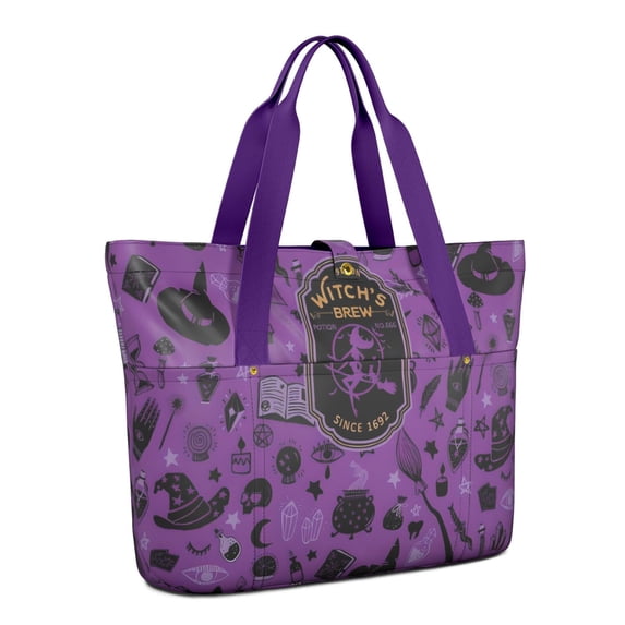 Tote Bag for Women - Witch's Brew Halloween Pattern Shoulder Bag - Large Utility Work Duffle Bag with Zipper Handbag for Travel, Work, Sprots
