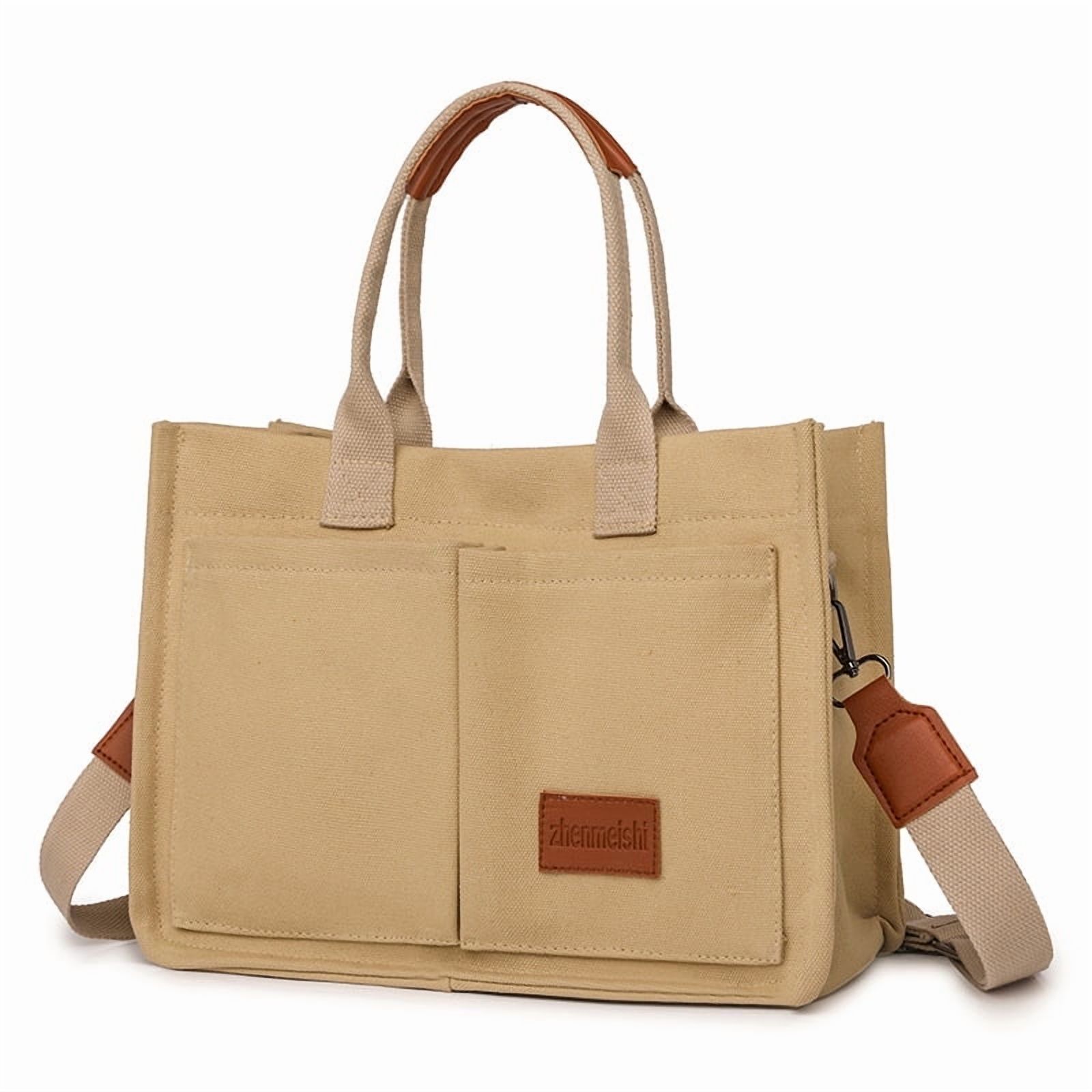 Tote Bag for Women With Compartments,Large Canvas Totes Women's Purse Crossbody Bags Work Laptop Book Bag Shoulder Handbags Khaki
