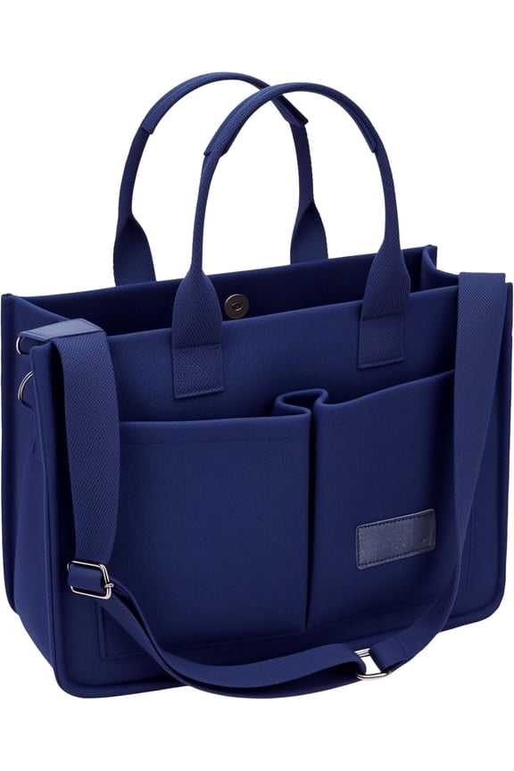 Tote Bag for Women With Compartments,Large Canvas Totes Women's Purse Crossbody Bags Work Laptop Book Bag Shoulder Handbags Blue